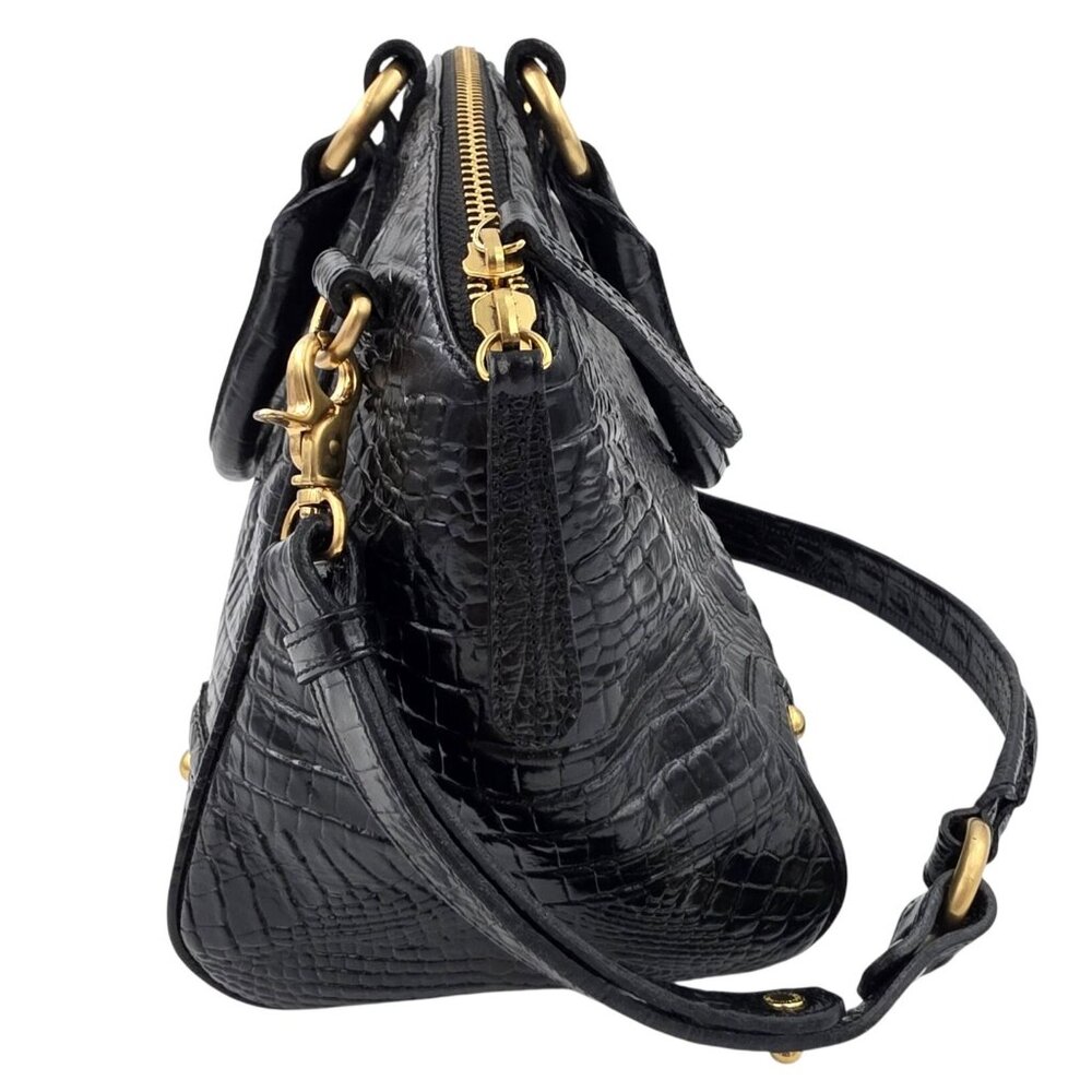 Brahmin Duxbury Satchel Black Melbourne Croc Embossed Leather Designer Purse Bag - Picture 4 of 16